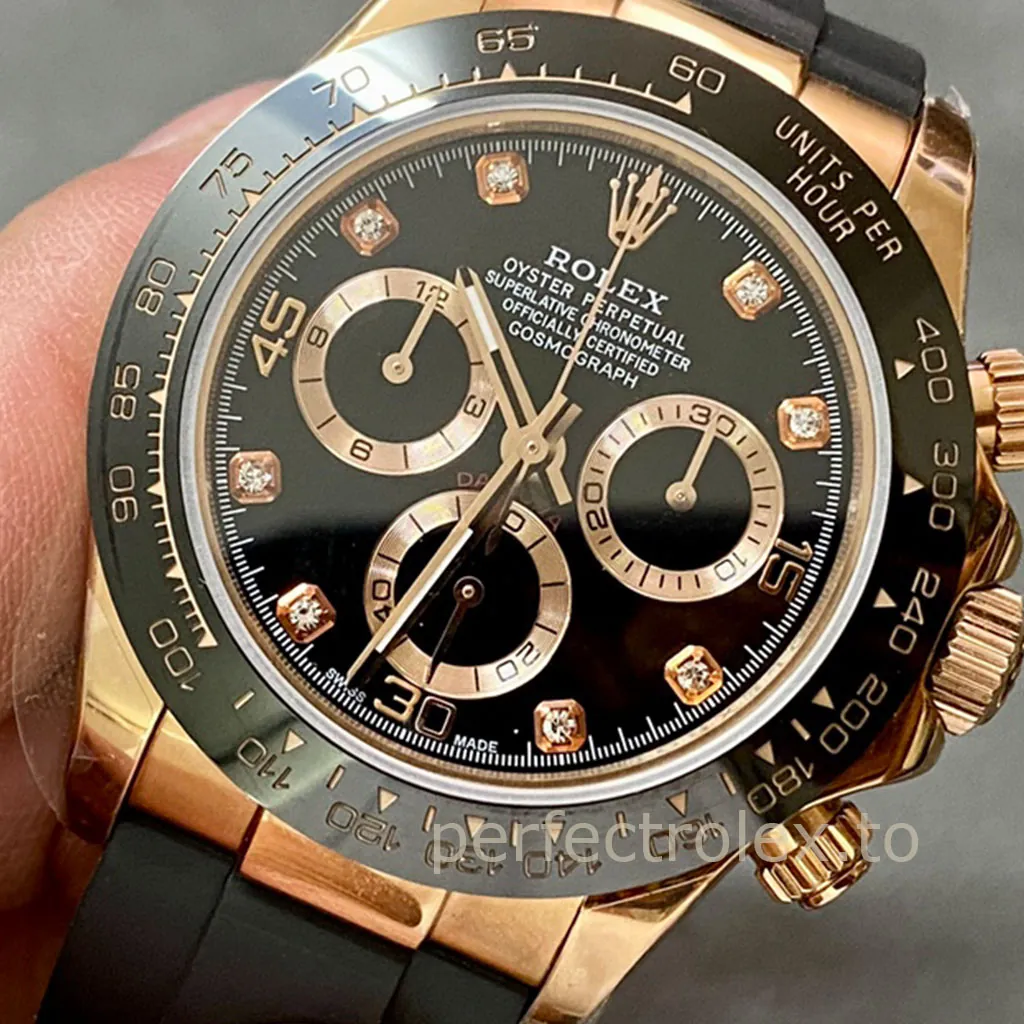 Rolex-Daytona-M116515LN-0057-Best-Replica-Watch-40mm-Black-Dial-Rose-Gold-Diamond-Markers-Dial-Detail-1