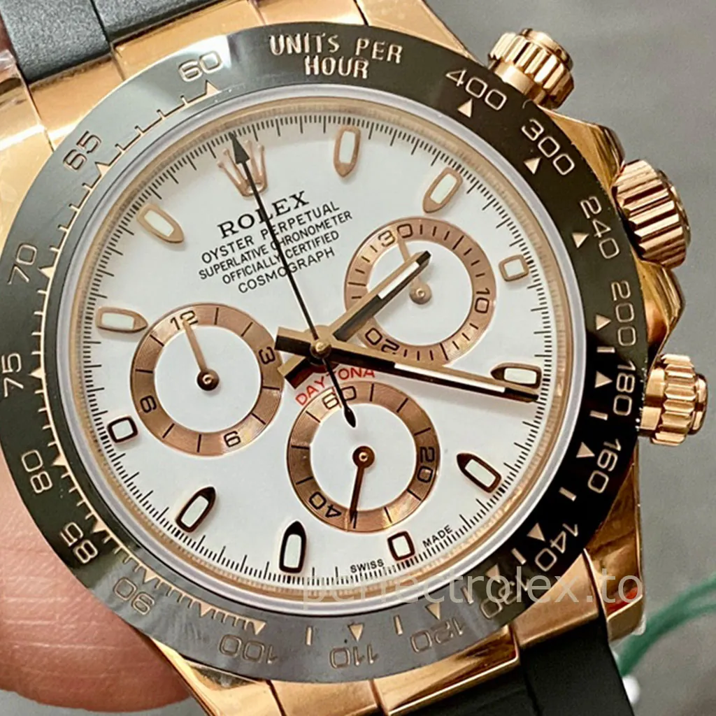 Rolex-Daytona-116515LN-0019-Replica-Watch-40mm-White-Dial-Black-Tachymeter-Bezel-Rubber-Strap-Dial-Detail-1
