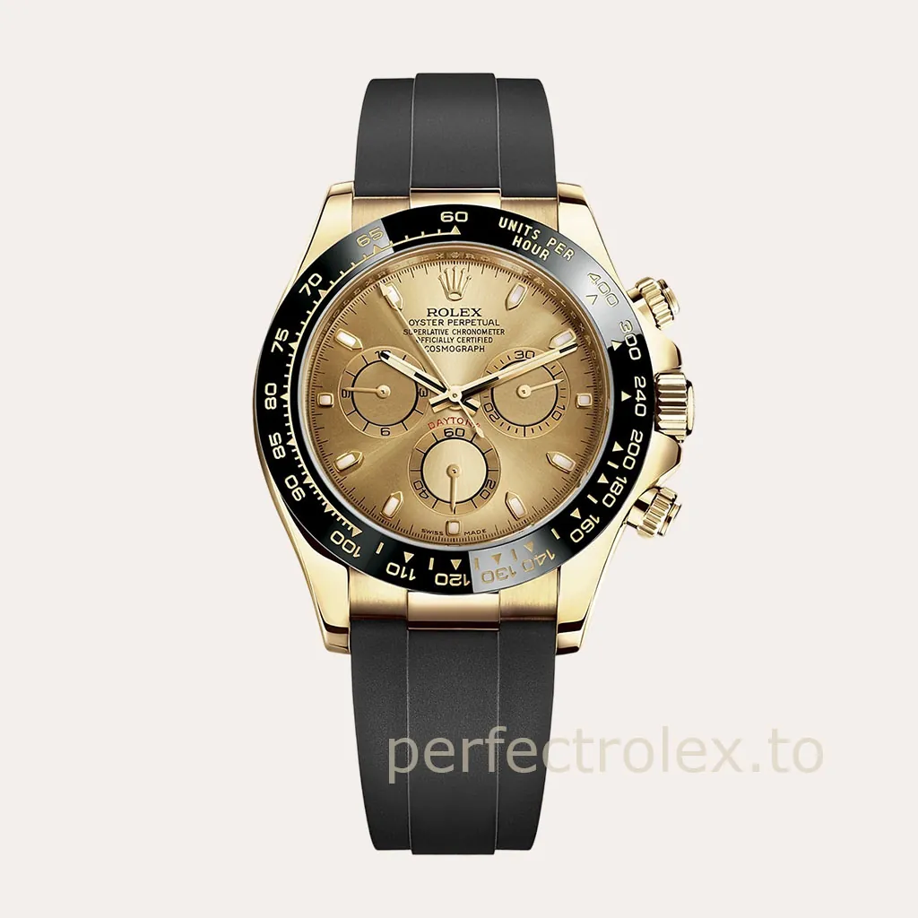 Rolex-Daytona-M116518LN-0042-Super-Clone-Watch-40mm-Gold-Dial-Black-Tachymeter-Bezel-Rubber-Strap-Hero-Image