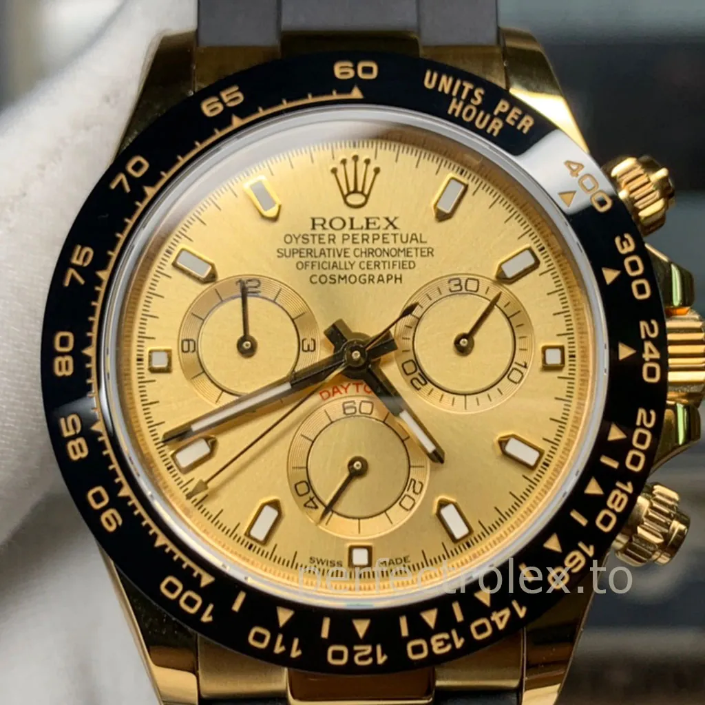 Rolex-Daytona-M116518LN-0042-Super-Clone-Watch-40mm-Gold-Dial-Black-Tachymeter-Bezel-Rubber-Strap-Dial-Detail-1