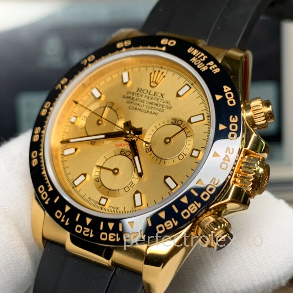 Rolex-Daytona-M116518LN-0042-Super-Clone-Watch-40mm-Gold-Dial-Black-Tachymeter-Bezel-Rubber-Strap-Detail-1