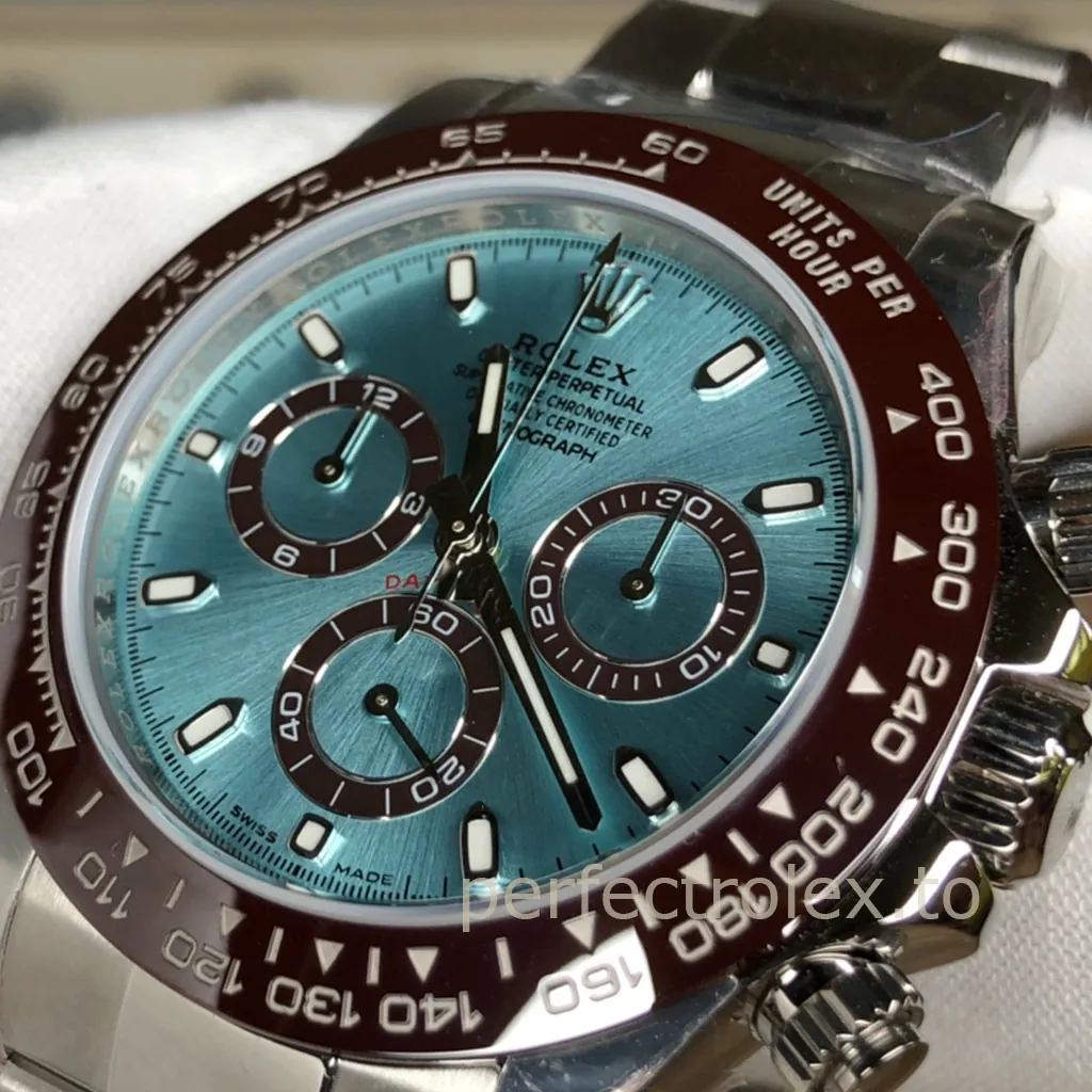 Rolex-Daytona-M116506-0001-Watch-Best-Replica-40mm-Ice-Blue-Dial-Chestnut-Brown-Ceramic-Bezel-Dial-Detail-2