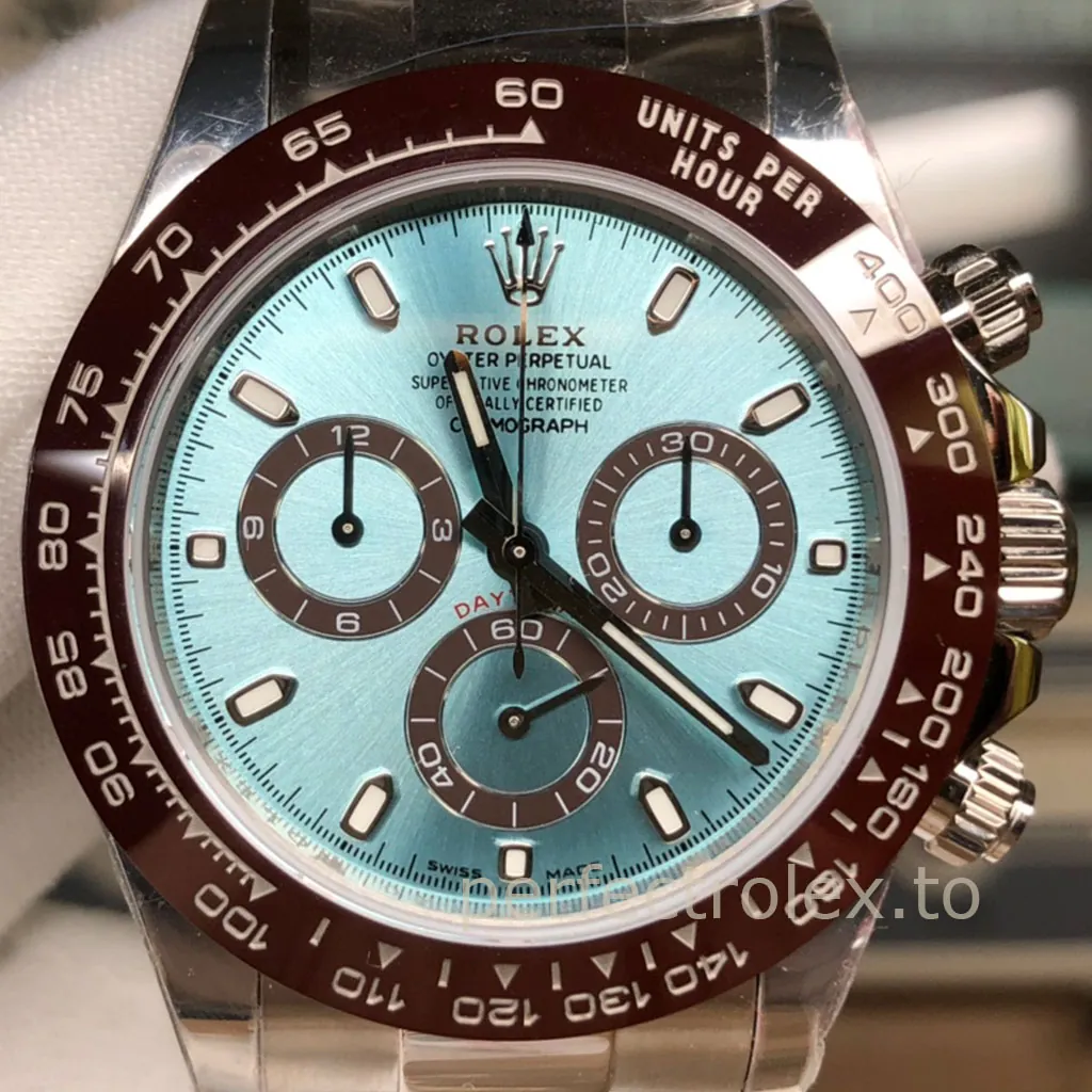 Rolex-Daytona-M116506-0001-Watch-Best-Replica-40mm-Ice-Blue-Dial-Chestnut-Brown-Ceramic-Bezel-Dial-Detail-1