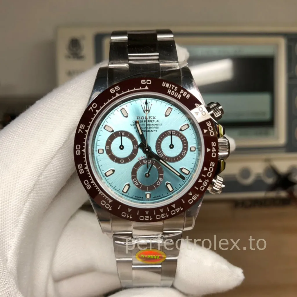 Rolex-Daytona-M116506-0001-Watch-Best-Replica-40mm-Ice-Blue-Dial-Chestnut-Brown-Ceramic-Bezel-Front-View-1