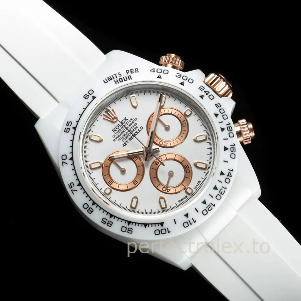 Rolex-Daytona-116503-Custom-Replica-Watch-40mm-White-Dial-White-Ceramic-Case-Rose-Gold-Front-View-1