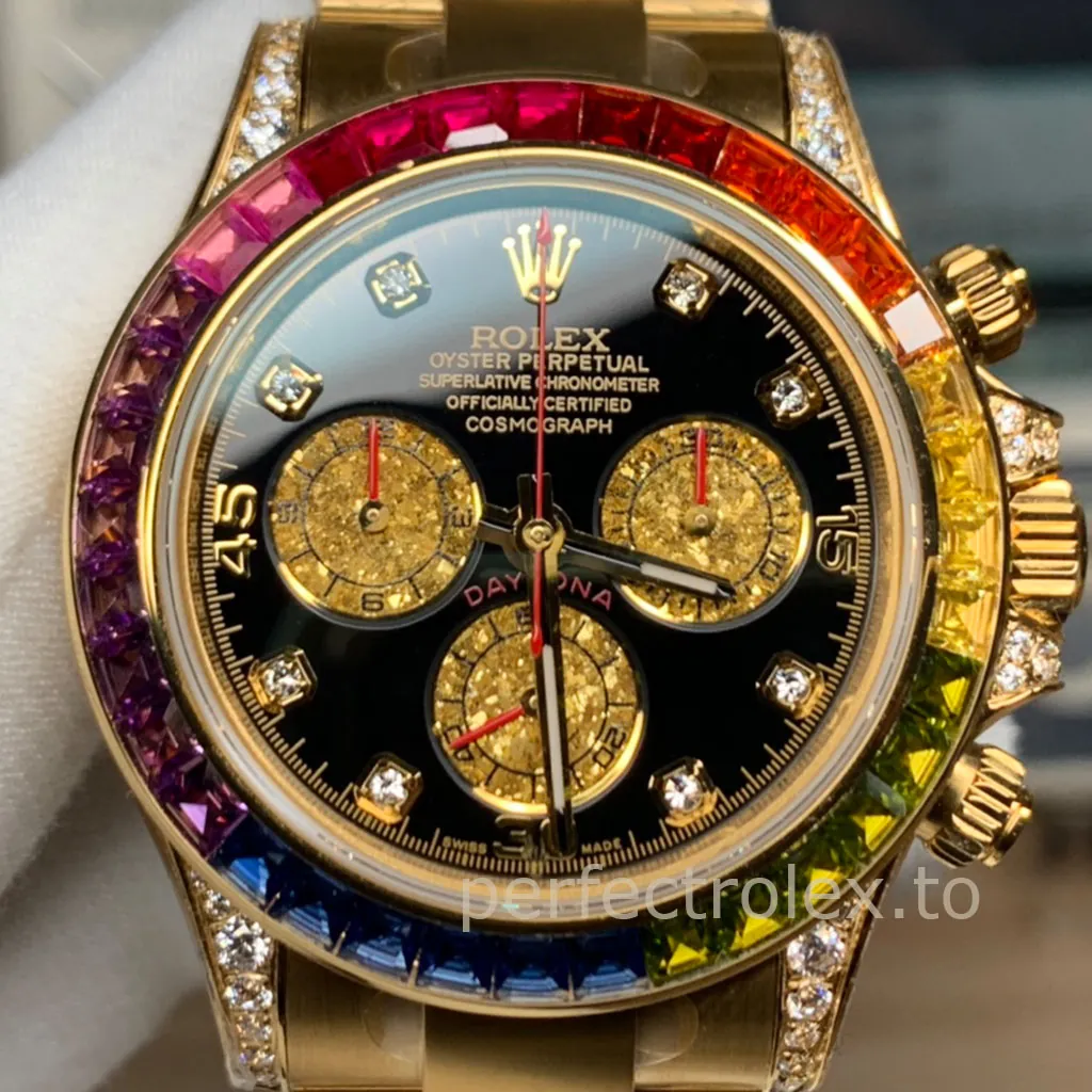 Rolex-Daytona-116598RBOW-Rainbow-Replica-Watch-40mm-Black-Dial-Yellow-Gold-Dial-Detail-1
