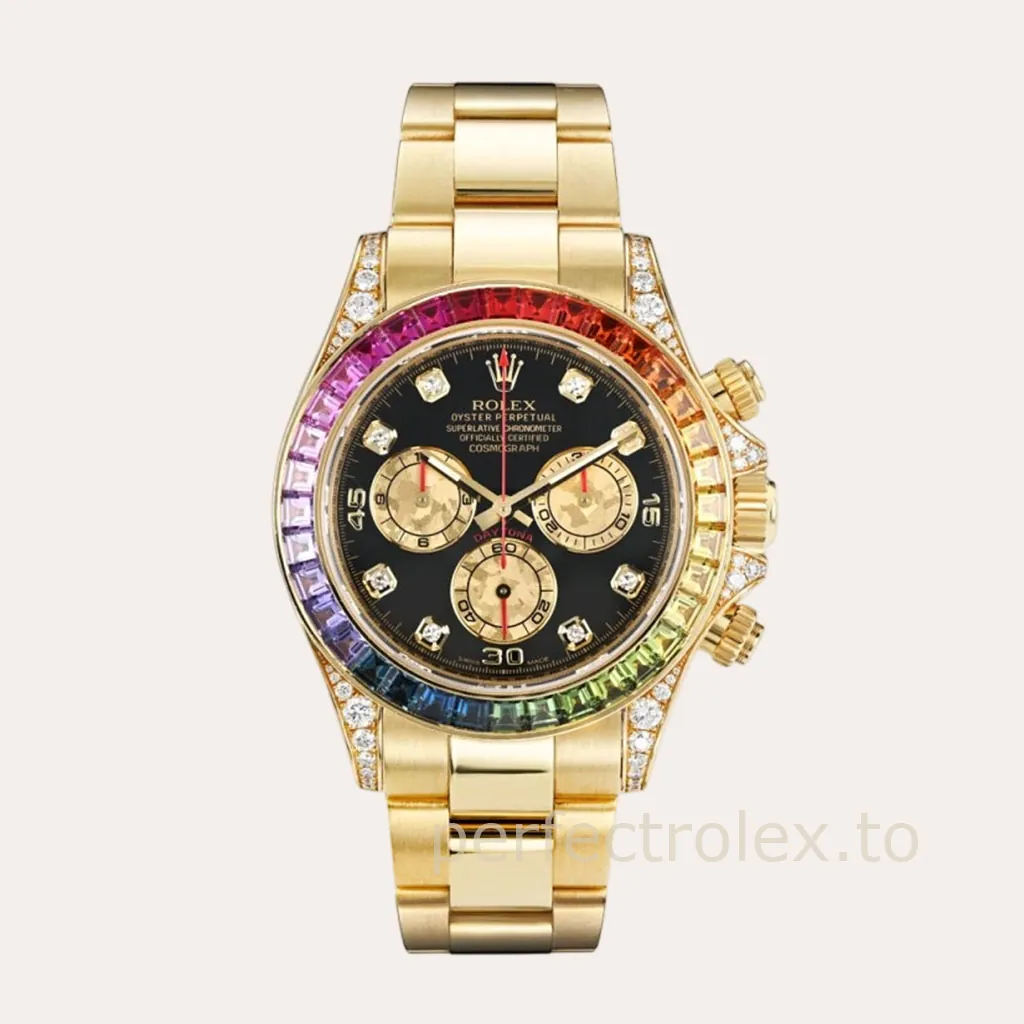 Rolex-Daytona-116598RBOW-Rainbow-Replica-Watch-40mm-Black-Dial-Yellow-Gold-Hero-Image