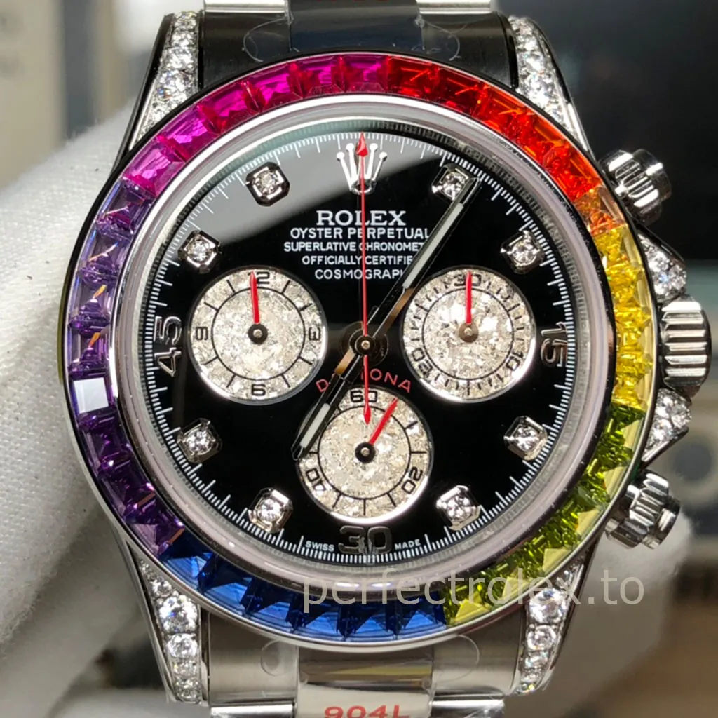 Rolex-Daytona-116599RBOW-Best-Super-Clone-Luxury-Watch-40mm-Black-Dial-Rainbow-Bezel-Dial-Detail-1