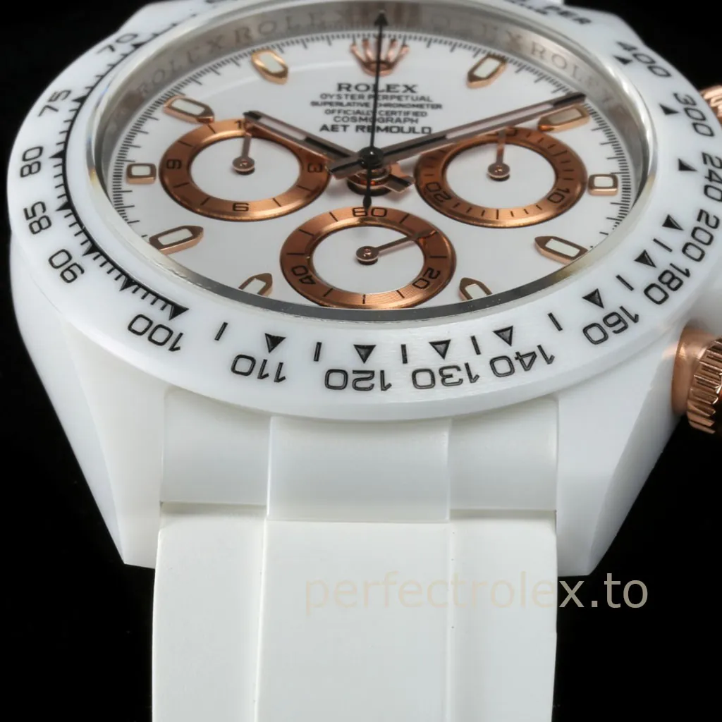 Rolex-Daytona-116503-Custom-Replica-Watch-40mm-White-Dial-White-Ceramic-Case-Rose-Gold-Dial-Detail-2