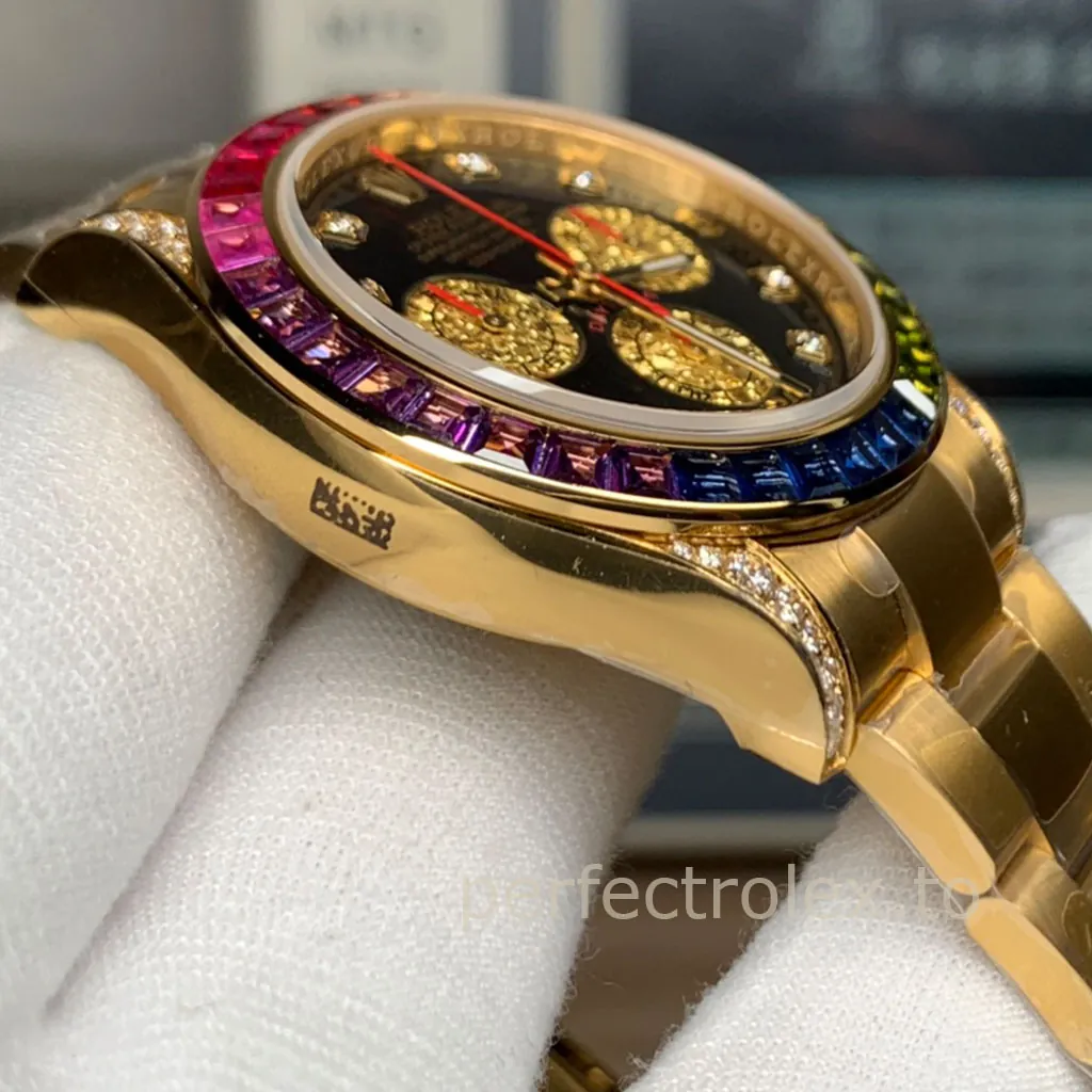 Rolex-Daytona-116598RBOW-Rainbow-Replica-Watch-40mm-Black-Dial-Yellow-Gold-Left-Side-View