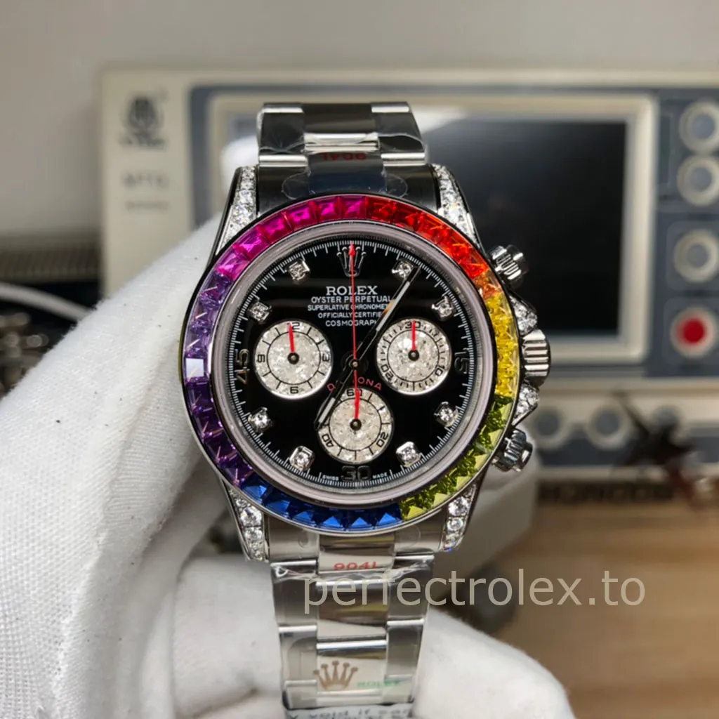 Rolex-Daytona-116599RBOW-Best-Super-Clone-Luxury-Watch-40mm-Black-Dial-Rainbow-Bezel-Front-View-1