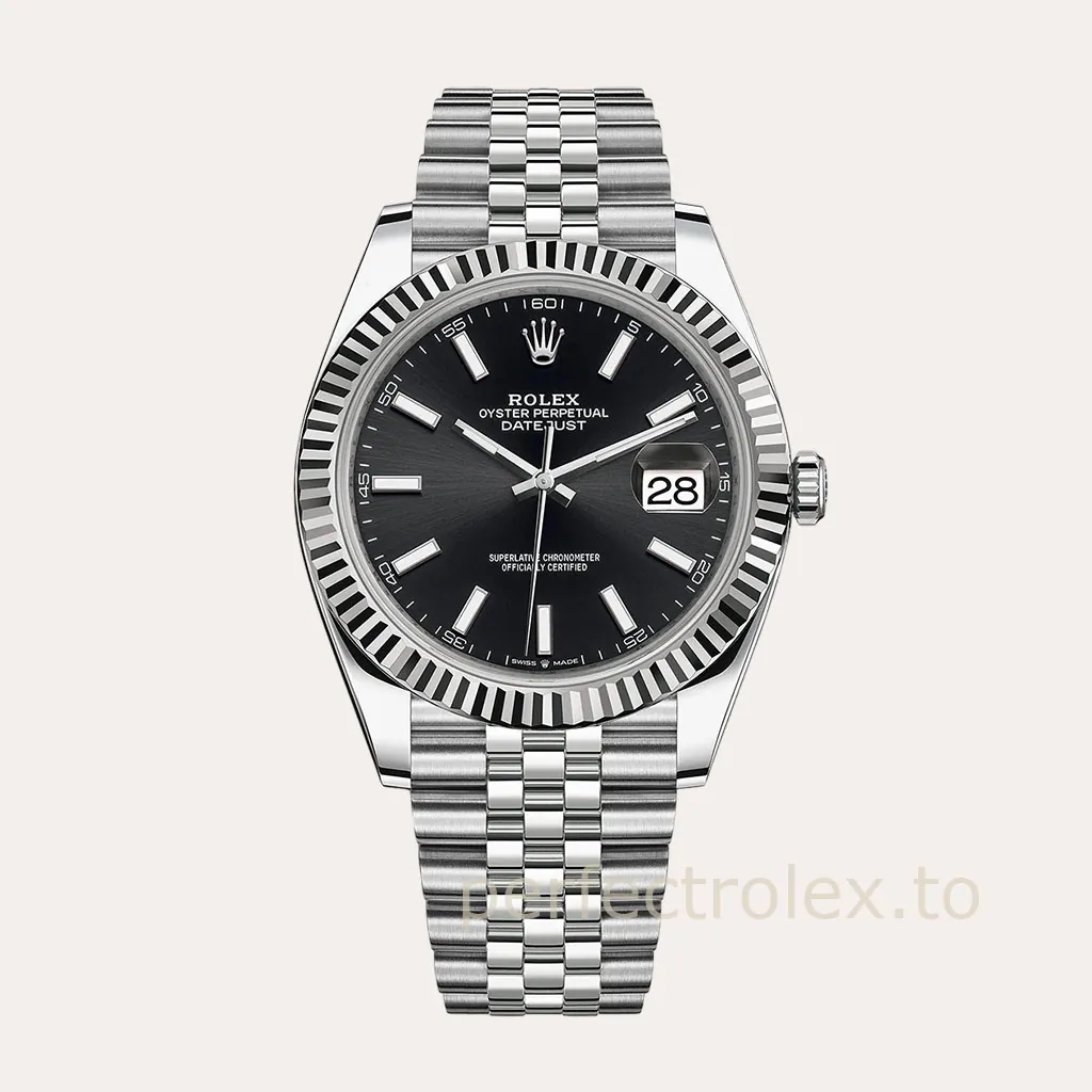 Rolex-Datejust-41-M126334-0018-Super-Clone-Watch-Black-Dial-Fluted-Bezel-Jubilee-Bracelet-Hero-Image
