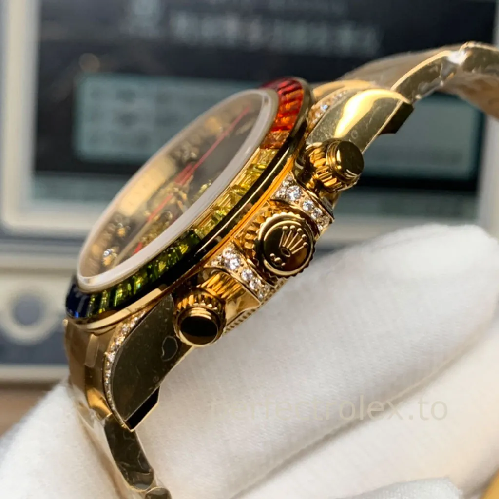Rolex-Daytona-116598RBOW-Rainbow-Replica-Watch-40mm-Black-Dial-Yellow-Gold-Right-Side-View