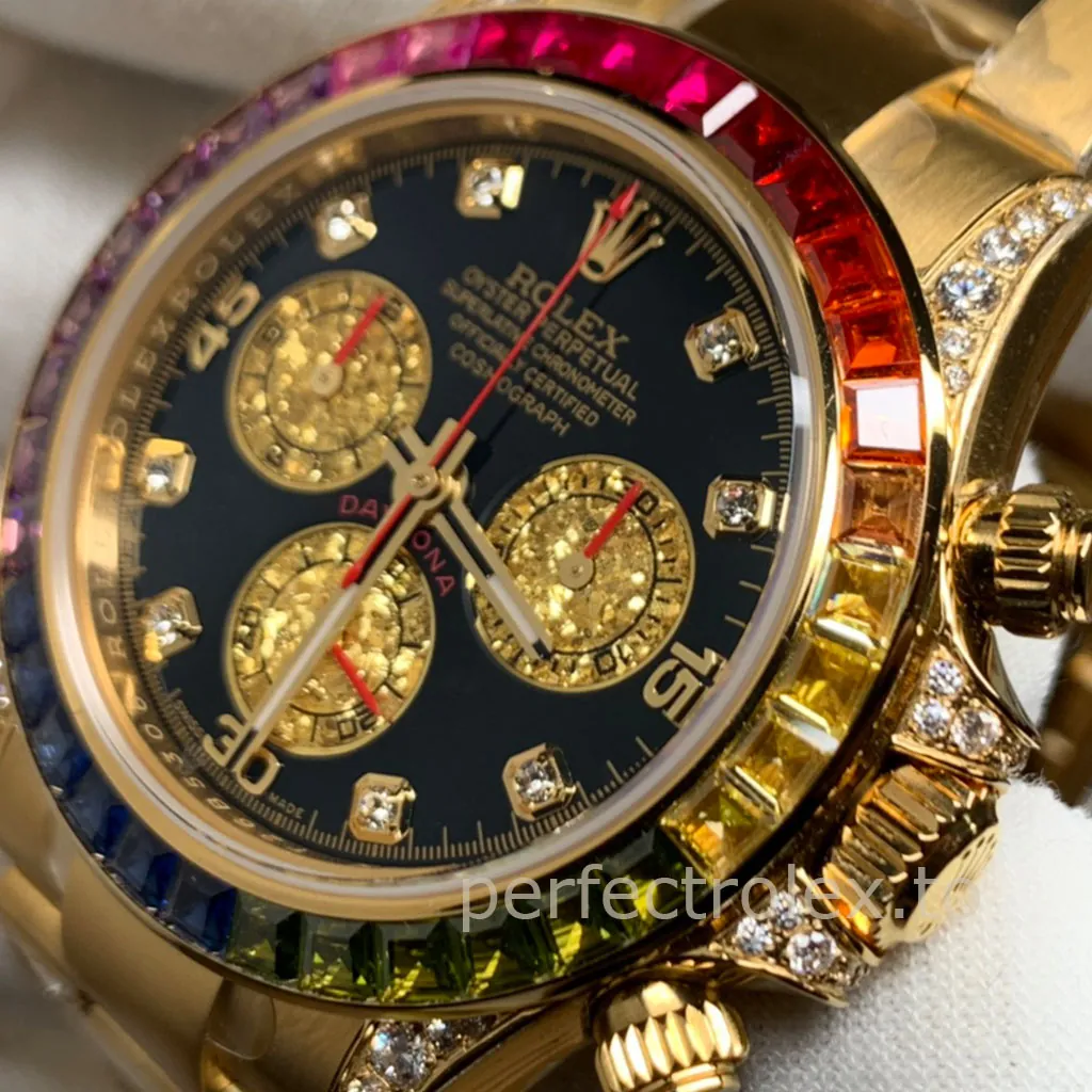Rolex-Daytona-116598RBOW-Rainbow-Replica-Watch-40mm-Black-Dial-Yellow-Gold-Dial-Detail-2