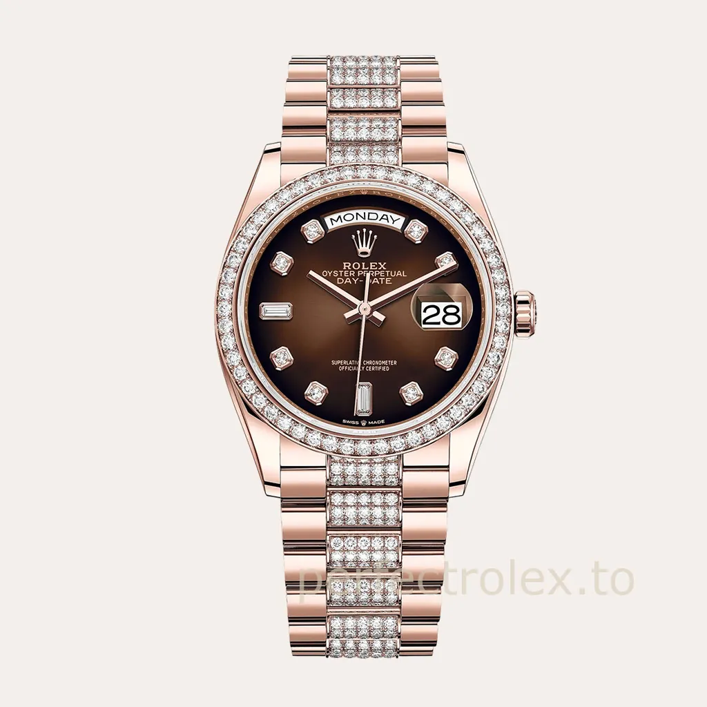 Rolex-Day-Date-128345RBR-0041-Chocolate-Dial-Diamond-Bezel-President-Bracelet-Super-Clone-Watch-Hero-Image