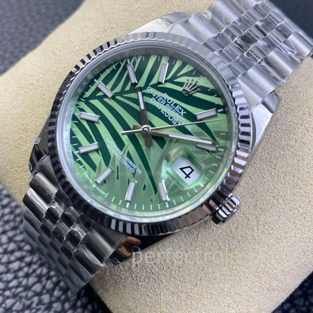 Rolex-Datejust-126234-0047-Olive-Green-Palm-Dial-36mm-Jubilee-Bracelet-Super-Clone-Watch-Dial-Detail-1