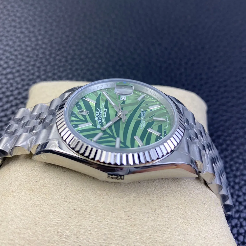Rolex-Datejust-126234-0047-Olive-Green-Palm-Dial-36mm-Jubilee-Bracelet-Super-Clone-Watch-Left-Side-View