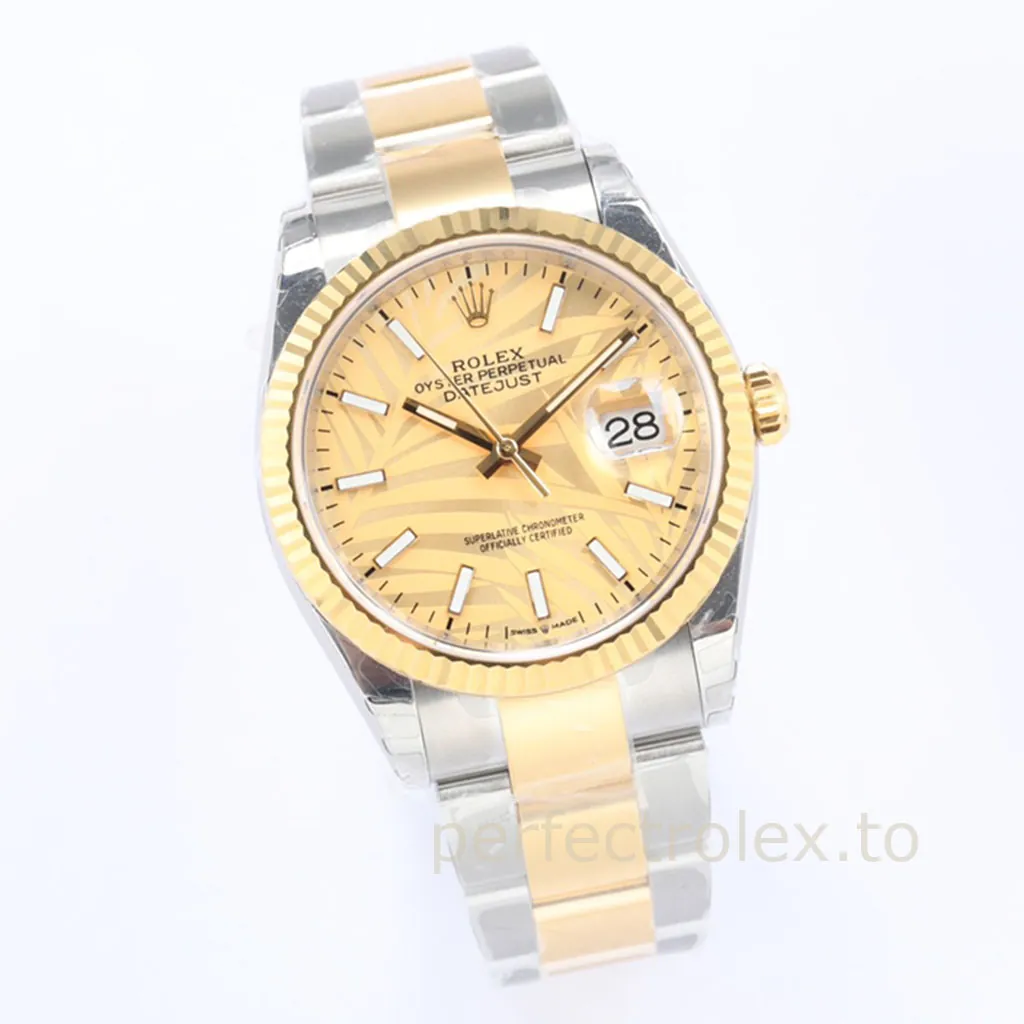 Rolex-Datejust-126233-0038-Golden-Palm-Motif-Dial-Replica-Watch-Two-Tone-Oyster-Bracelet-Front-View-1