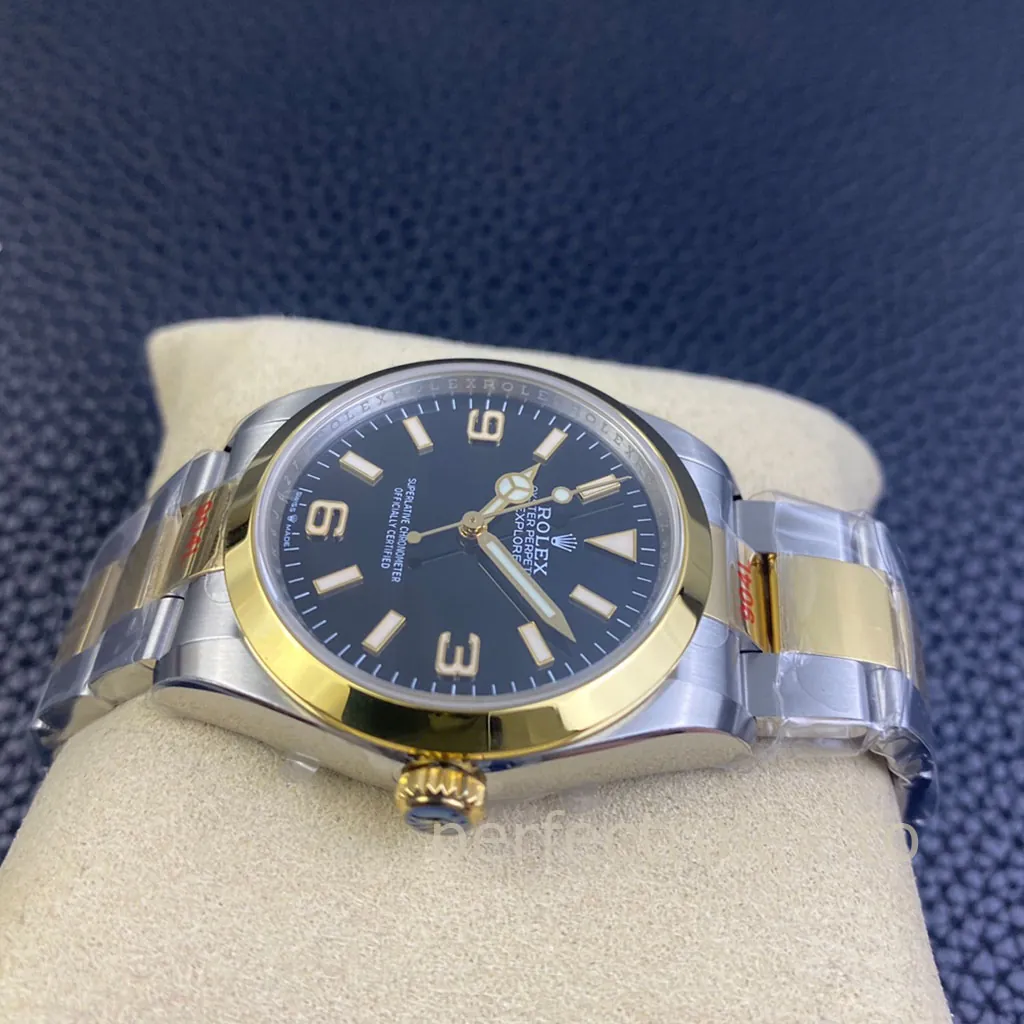 Rolex-Explorer-M124273-0001-36mm-Black-Dial-Gold-Bezel-Oystersteel-Super-Clone-Watch-Right-Side-View