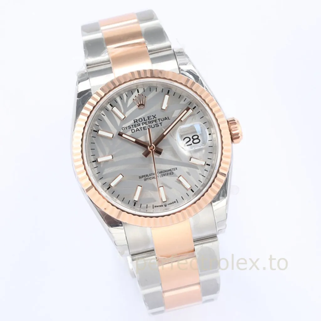 Rolex-Datejust-126231-0032-Silver-Palm-Dial-Rose-Super-Clone-Watch-Oyster-Bracelet-Front-View-1