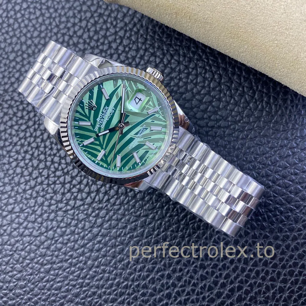 Rolex-Datejust-126234-0047-Olive-Green-Palm-Dial-36mm-Jubilee-Bracelet-Super-Clone-Watch-Display-Image
