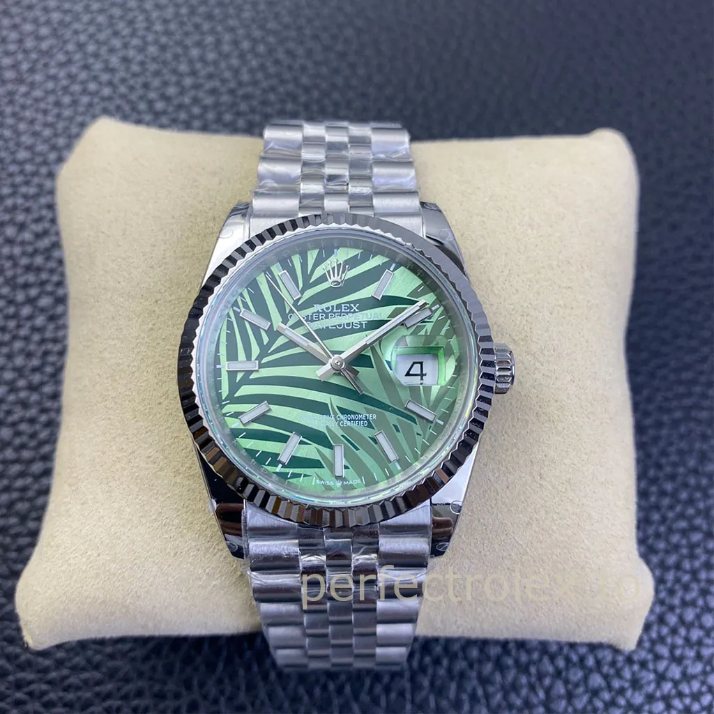 Rolex-Datejust-126234-0047-Olive-Green-Palm-Dial-36mm-Jubilee-Bracelet-Super-Clone-Watch-Front-View-1