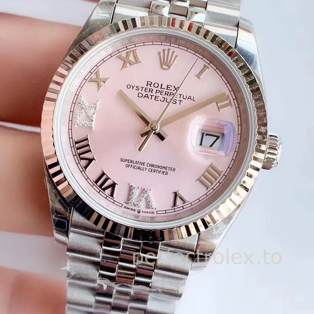 Rolex-Datejust-126234-0031-Pink-Roman-Dial-36mm-Jubilee-Bracelet-Super-Clone-Watch-Dial-Detail-2