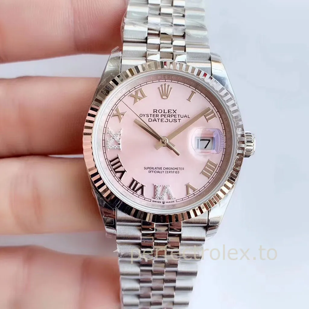 Rolex-Datejust-126234-0031-Pink-Roman-Dial-36mm-Jubilee-Bracelet-Super-Clone-Watch-Front-View-1