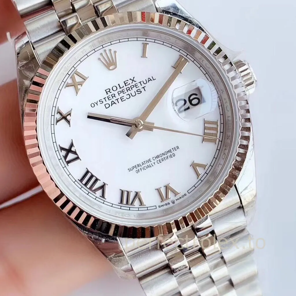 Rolex-Datejust-M126234-0025-White-Roman-Dial-Classic-Jubilee-Bracelet-Super-Clone-Dial-Detail-2
