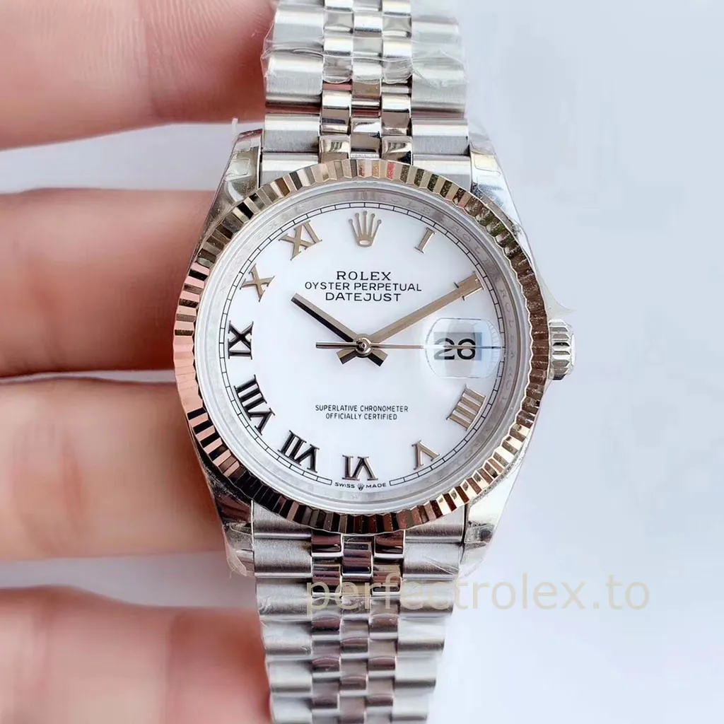 Rolex-Datejust-M126234-0025-White-Roman-Dial-Classic-Jubilee-Bracelet-Super-Clone-Front-View-1