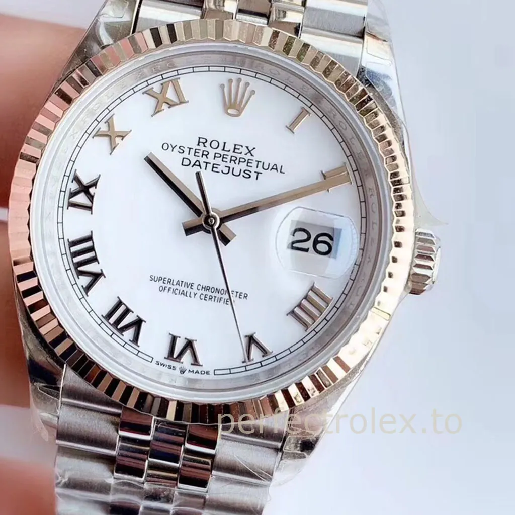 Rolex-Datejust-M126234-0025-White-Roman-Dial-Classic-Jubilee-Bracelet-Super-Clone-Dial-Detail-1
