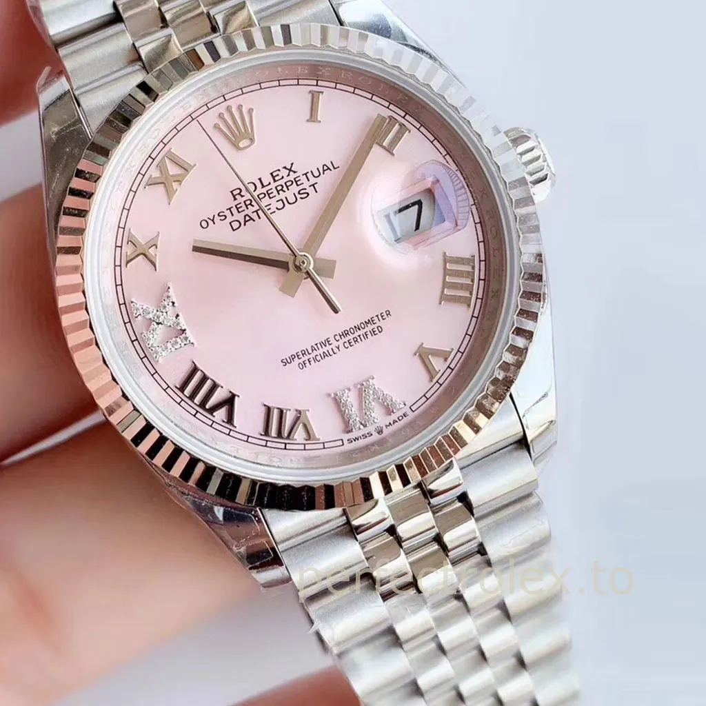 Rolex-Datejust-126234-0031-Pink-Roman-Dial-36mm-Jubilee-Bracelet-Super-Clone-Watch-Dial-Detail-1