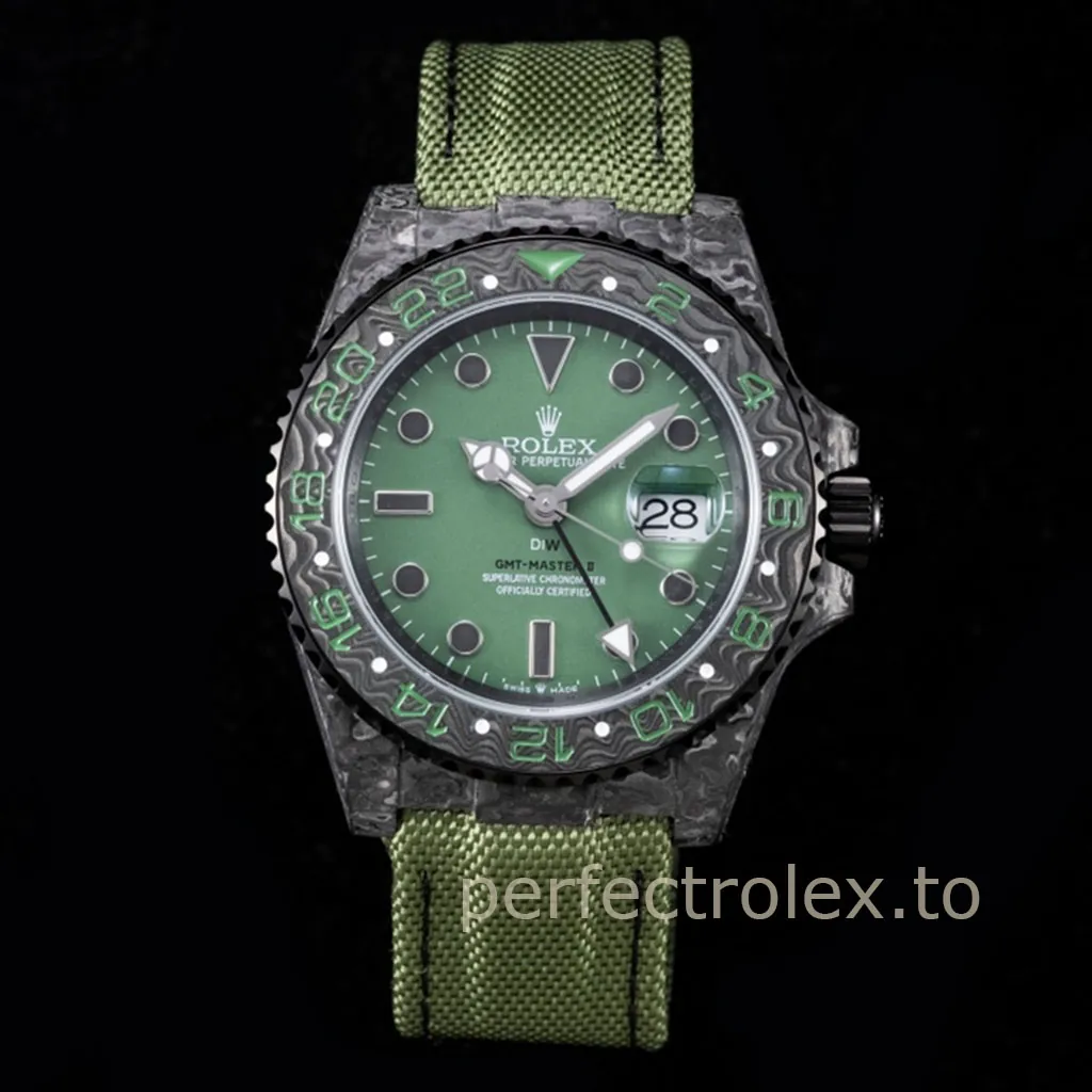 Rolex-GMT-Master-II-DIW-Carbon-Fiber-Green-Dial-Custom-Sports-Replica-Watch-Front-View-1