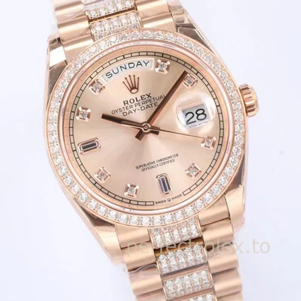 Rolex-Day-Date-128345RBR-Champagne-Diamond-Dial-36mm-President-Bracelet-Super-Clone-Watch-Dial-Detail-2