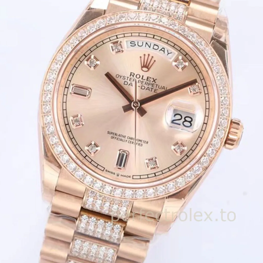 Rolex-Day-Date-128345RBR-Champagne-Diamond-Dial-36mm-President-Bracelet-Super-Clone-Watch-Dial-Detail-1
