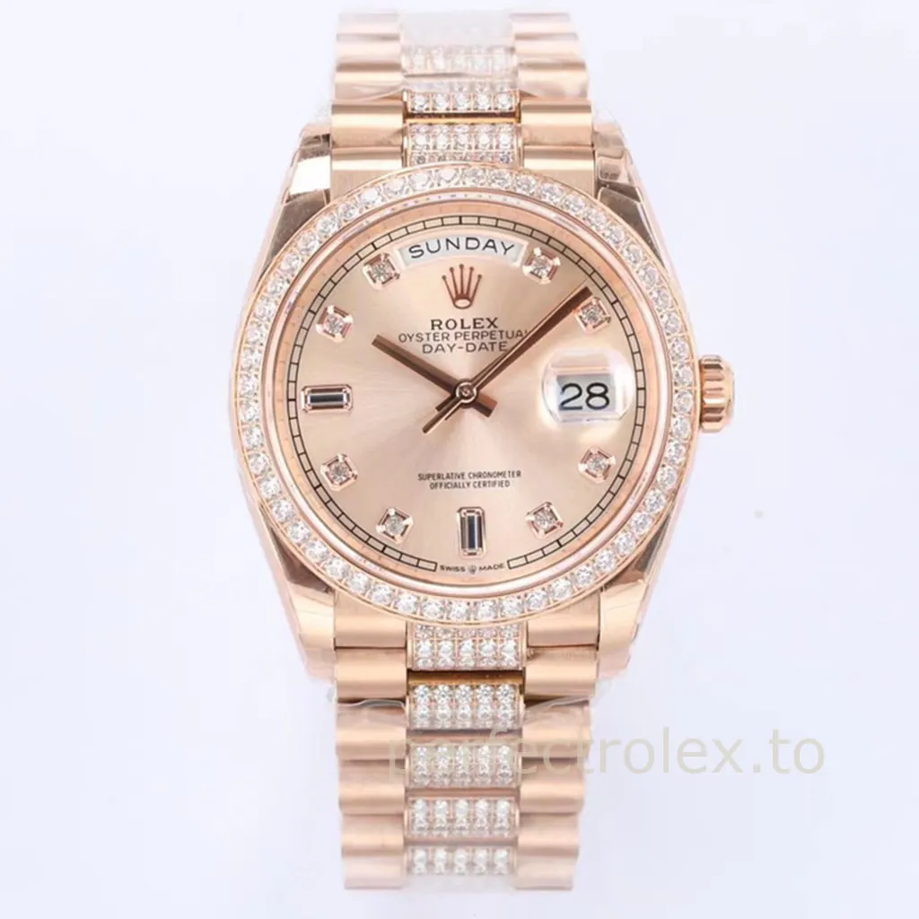 Rolex-Day-Date-128345RBR-Champagne-Diamond-Dial-36mm-President-Bracelet-Super-Clone-Watch-Front-View-1