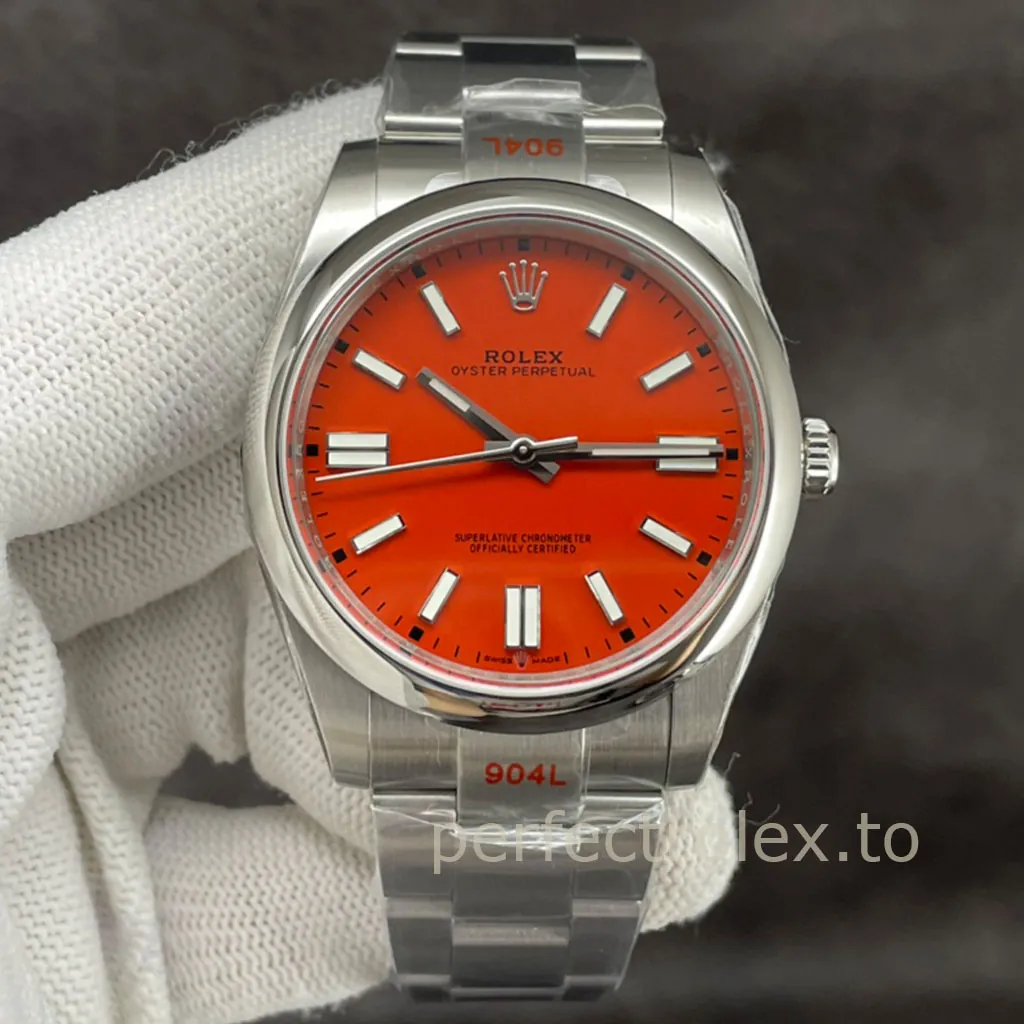 Rolex-Oyster-Perpetual-M124300-Best-Super-Clone-Luxury-Watch-41mm-Red-Dial-Oystersteel-Bracelet-Front-View-1