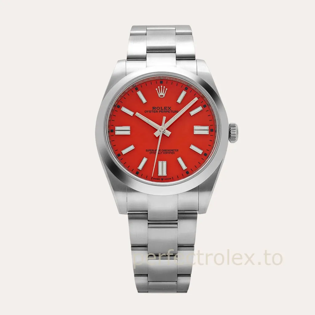 Rolex-Oyster-Perpetual-M124300-Best-Super-Clone-Luxury-Watch-41mm-Red-Dial-Oystersteel-Bracelet-Hero-Image