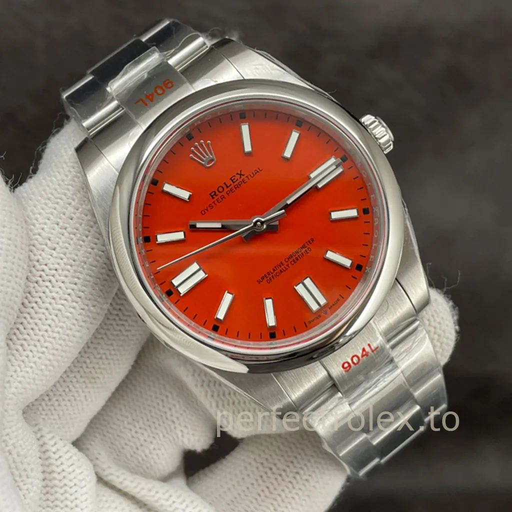 Rolex-Oyster-Perpetual-M124300-Best-Super-Clone-Luxury-Watch-41mm-Red-Dial-Oystersteel-Bracelet-Front-View-2