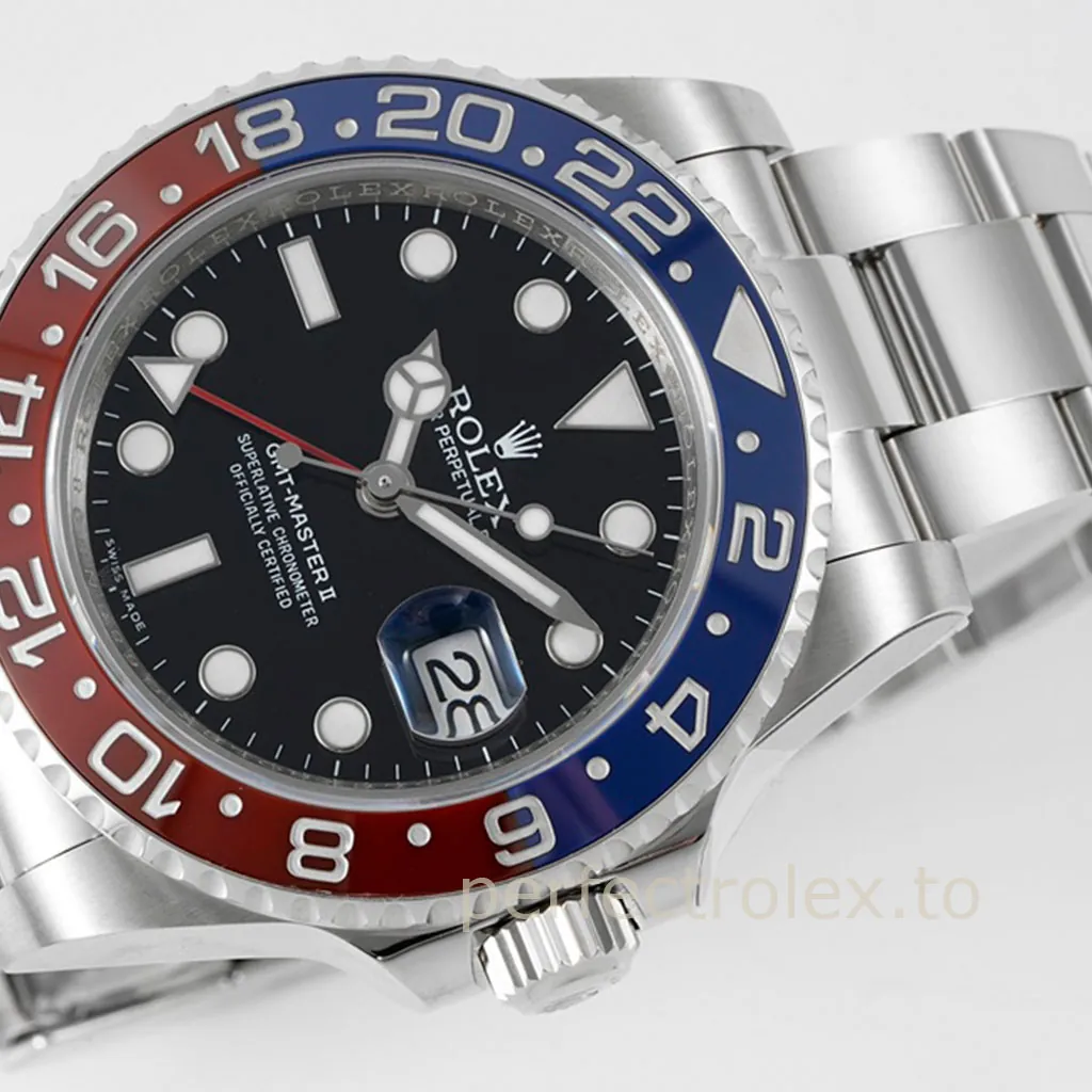 Rolex-GMT-Master-II-116719BLRO-Pepsi-Bezel-Black-Dial-40mm-Dual-Time-Replica-Travel-Watch-Dial-Detail-2