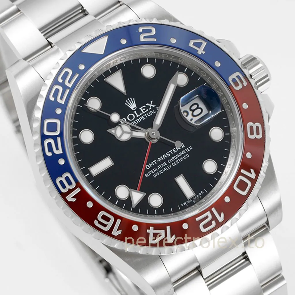 Rolex-GMT-Master-II-116719BLRO-Pepsi-Bezel-Black-Dial-40mm-Dual-Time-Replica-Travel-Watch-Dial-Detail-1