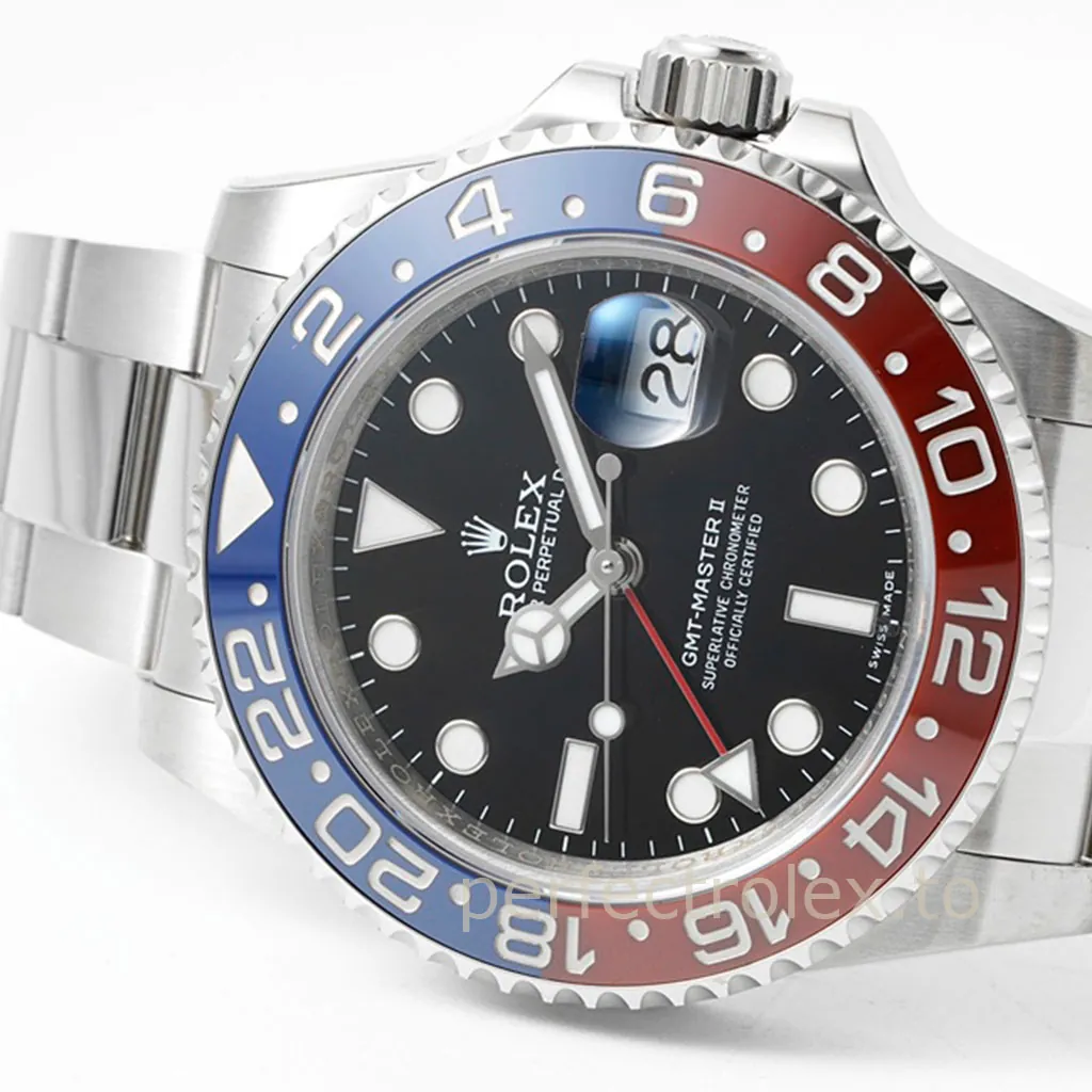 Rolex-GMT-Master-II-116719BLRO-Pepsi-Bezel-Black-Dial-40mm-Dual-Time-Replica-Travel-Watch-Dial-Detail-3
