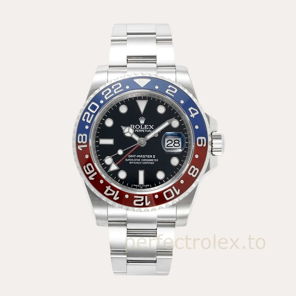 Rolex-GMT-Master-II-116719BLRO-Pepsi-Bezel-Black-Dial-40mm-Dual-Time-Replica-Travel-Watch-Hero-Image