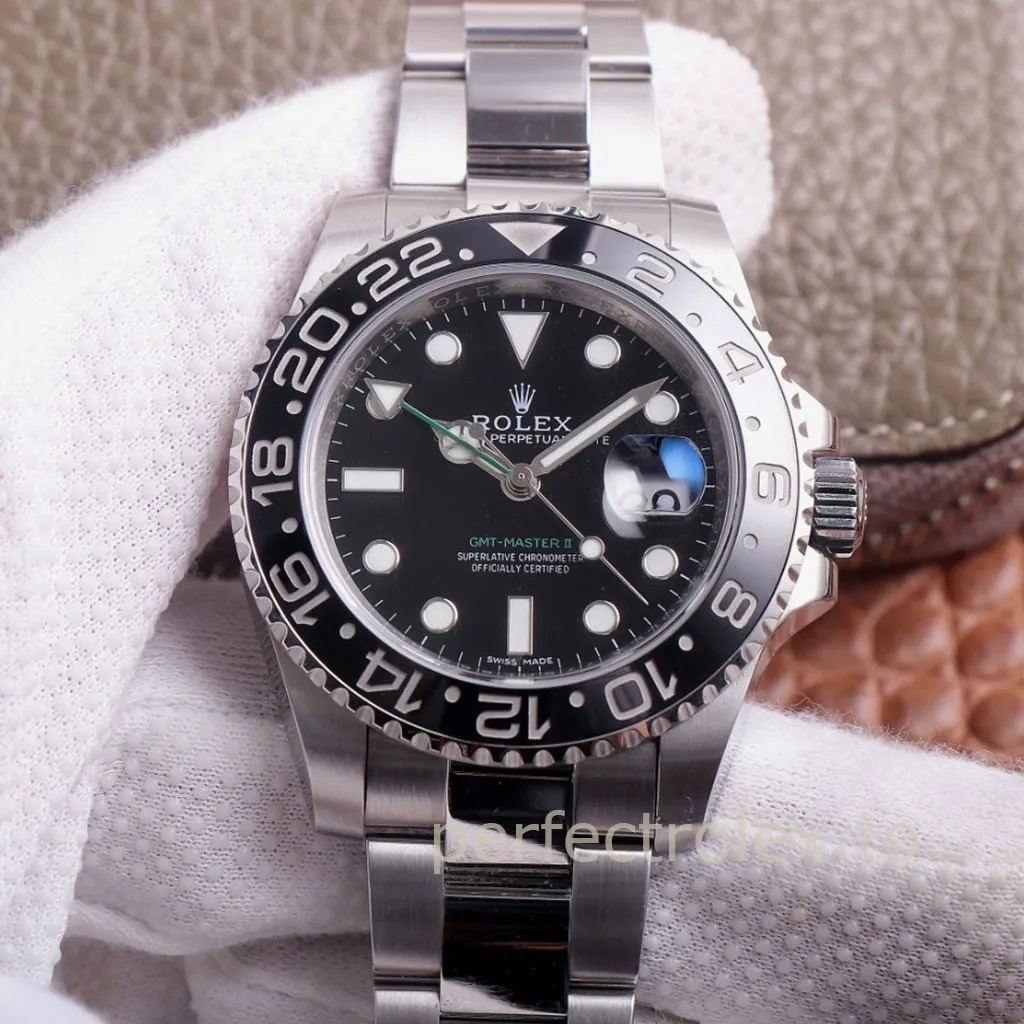 Rolex-GMT-Master-II-116710LN-Black-Ceramic-Bezel-40mm-Oyster-Bracelet-Super-Clone-Watch-Front-View-1