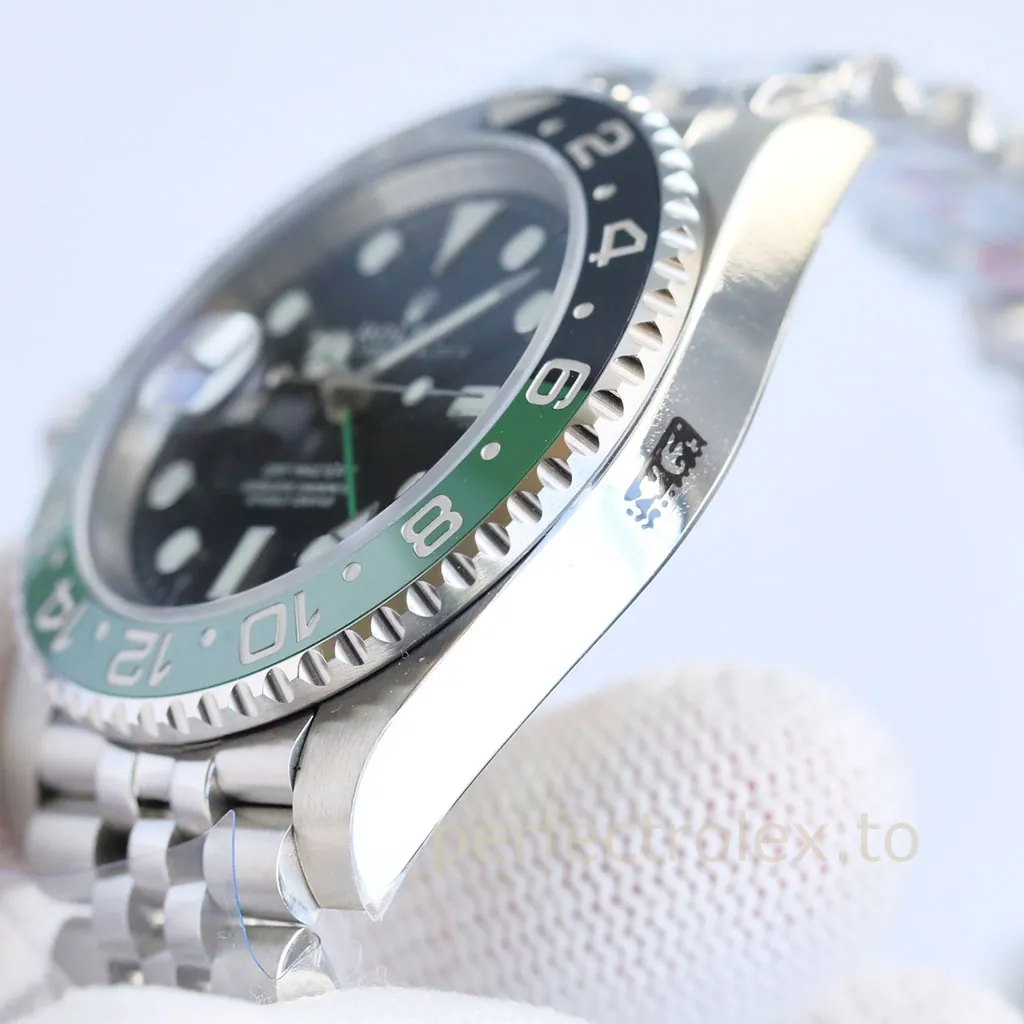 Rolex-GMT-Master-II-M126720VTNR-0002-Left-Crown-Sprite-Bezel-40mm-Black-Dial-Jubilee-Bracelet-Replica-Watch-Left-Side-View