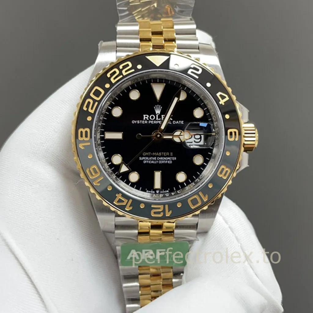 Rolex-GMT-Master-II-M126713GRNR-Black-Gray-Bezel-Two-Tone-40mm-Jubilee-Replica-Watch-Front-View-1