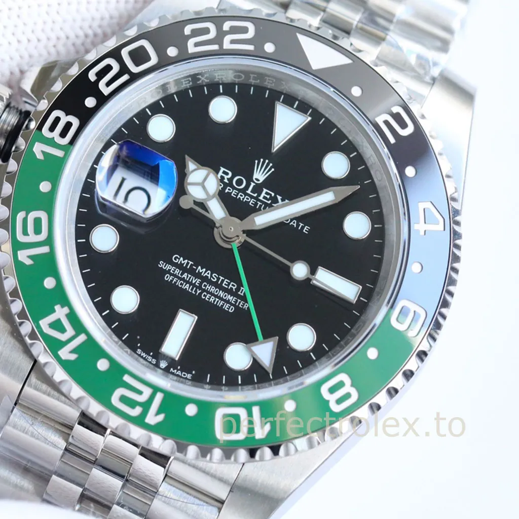 Rolex-GMT-Master-II-M126720VTNR-0002-Left-Crown-Sprite-Bezel-40mm-Black-Dial-Jubilee-Bracelet-Replica-Watch-Dial-Detail-1
