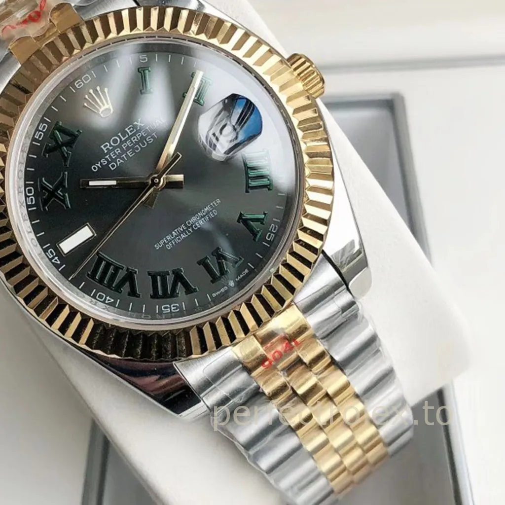 Rolex-Datejust-M126333-Slate-Grey-Wimbledon-Dial-41mm-Gold-Jubilee-Bracelet-Replica-Watch-Dial-Detail-2