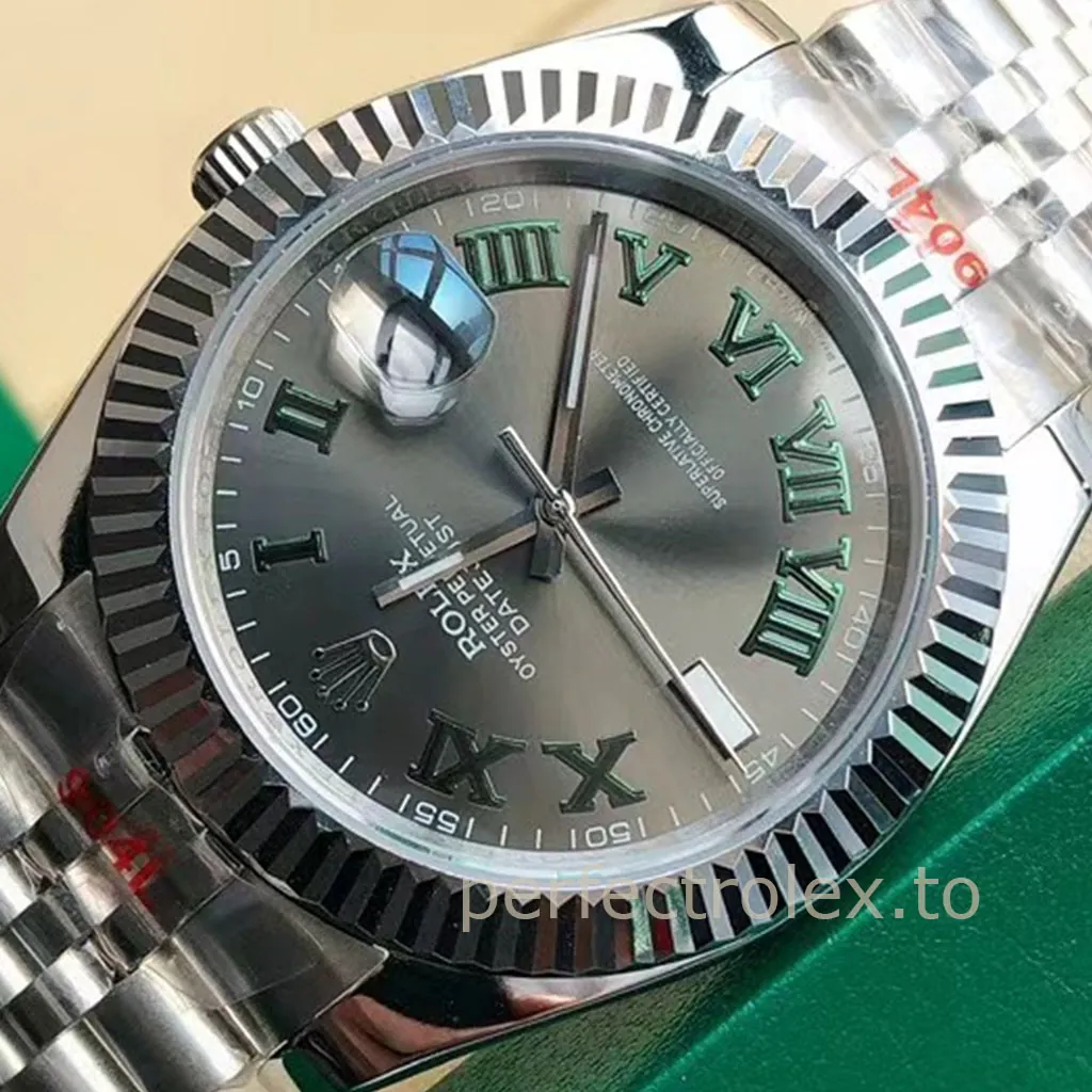 Rolex-Datejust-M126334-Slate-Grey-Wimbledon-Dial-41mm-Jubilee-Bracelet-Replica-Watch-Dial-Detail-2