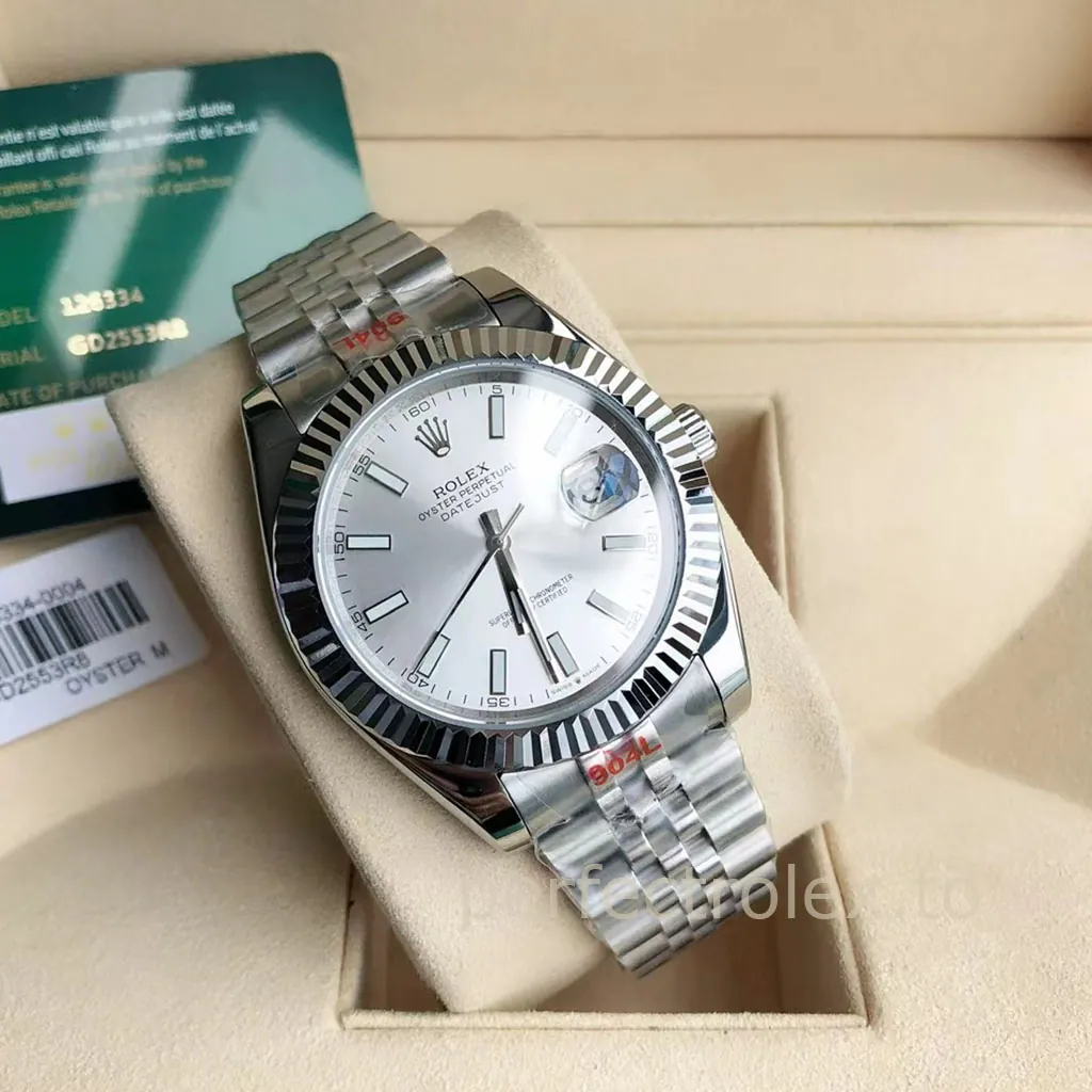 Rolex-Datejust-M126334-0004-Silver-Sunburst-Dial-41mm-Fluted-Bezel-Jubilee-Bracelet-Replica-Watch-Front-View-1